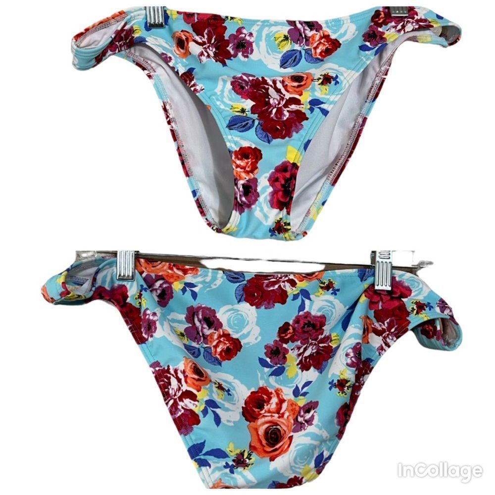 Design Lab Blue Red Floral Bikini Bottoms Sz XL NWOT
